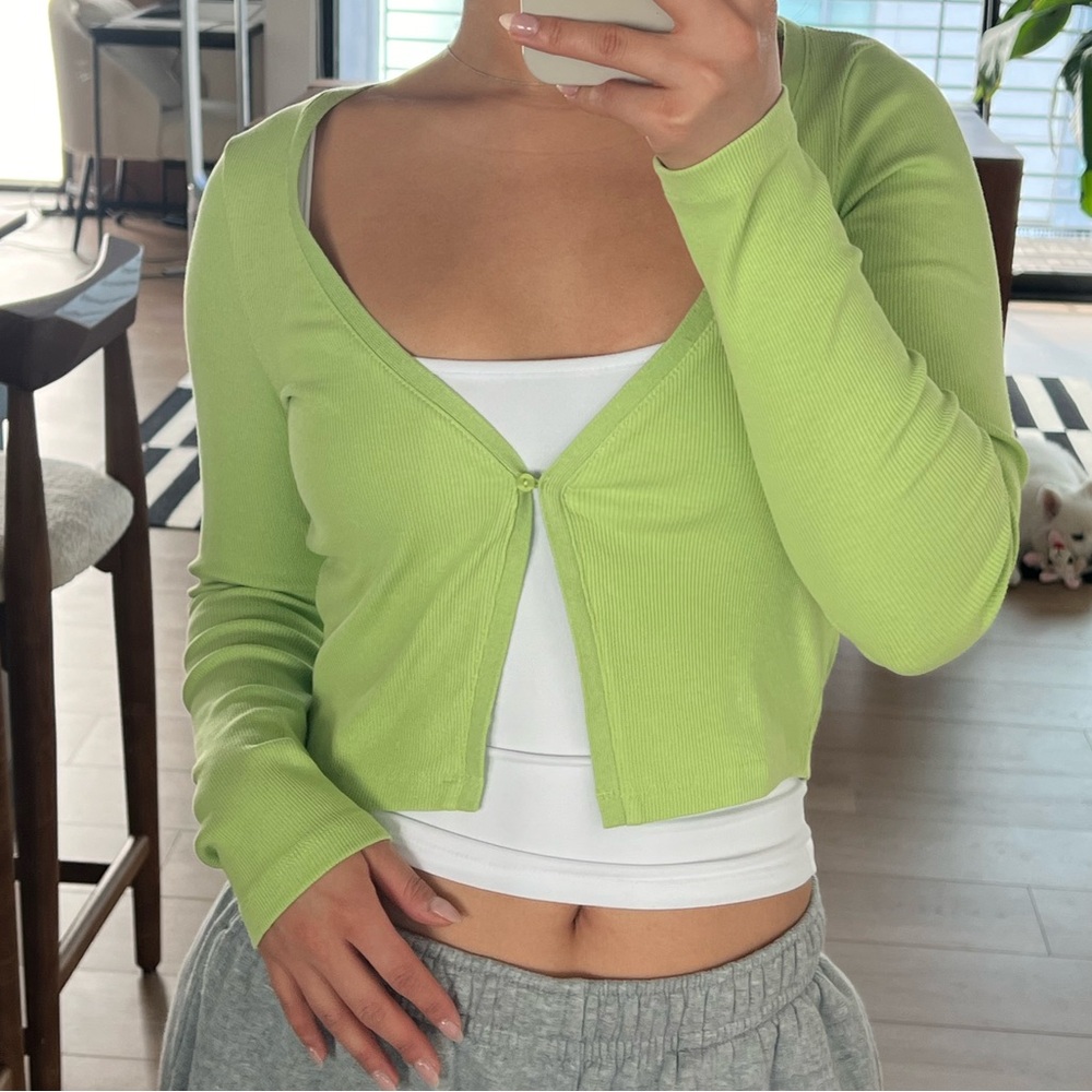 zara lime green cropped cardigan